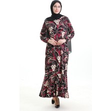 Sefa Merve Kolu Lastikli Viskon Elbise 86020B-01 Mürdüm Siyah