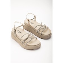 Bayan Sandalet 24422-1221 Bej Dolgu Topuk Kadın Sandalet