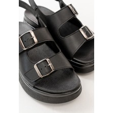 Bayan Sandalet 24422-1185 Siyah Dolgu Topuk Kadın Sandalet