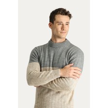 Kiğılı Bisiklet Yaka Slim Fit Dar Kesim Desenli Triko Kazak Açık Antrasit Erkek Modası