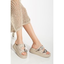 Bayan Sandalet 24422-1180 Bej Dolgu Topuk Kadın Sandalet