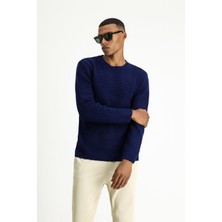 Bisiklet Yaka Regular Fit Çizgili Triko Kazak