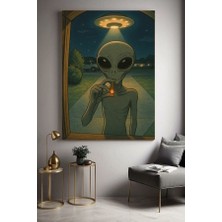 Özkacar Group Sigara Içen Uzaylı Ev Duvar Salon Güzelli̇k Salonu Ofi̇s Dükkan Dekarasyon Kanvas Tablo