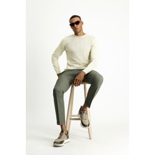 Bisiklet Yaka Slim Fit Dar Kesim Desenli Pamuklu Triko Kazak