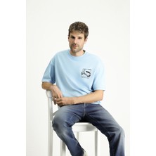 Bisiklet Yaka Oversize Baskılı Süprem Pamuk Tişört