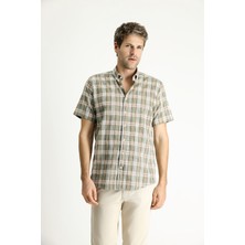 Kısa Kol Regular Fit Ekose Spor Pamuk Düğmeli Yaka Gömlek