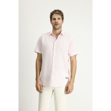 Kısa Kol Regular Fit Desenli Gofre Pamuk Gömlek