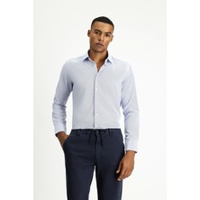 Kiğılı Uzun Kol Slim Fit Klasik Yaka Pamuklu Kolay Ütülenebilir Desenli Gömlek