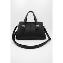 Kadın Siyah Çift Saplı Çapraz Askılı Çıkarılabilir Askılı Yumuşak Deri El ve Omuz Çantası