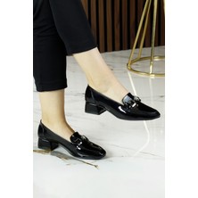 Erkan Saçmacı Dorotthea Siyah Rugan Taşlı Babet