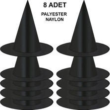 8 Adet Siyah Cadı Şapkası – Yetişkin &amp; Çocuk Kostüm Aksesuarı
