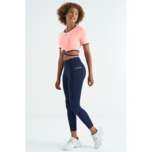 İndigo Logo Baskı Detaylı Yüksek Bel Dalgıç Kumaş Slim Fit Kadın Tayt - 94627