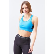 Tommy Life Turkuaz Çapraz Sırt Detaylı Slim Fit U Yaka Pedli Kadın Spor Büstiyer - 97121