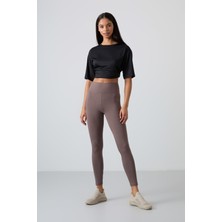 Tommy Life Kahverengi Yüksek Bel Toparlayıcı Slim Fit Dar Paça Kadın Tayt - 94011