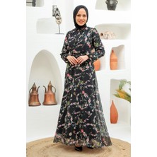 Neva Style Çiçek Desenli Siyah Tesettür Elbise 279032S