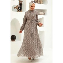 Neva Style Çiçek Desenli Bej Tesettür Elbise 279045BEJ