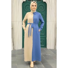 Neva Style Blok Renkli İndigo Mavisi Tesettür Elbise 3437IM