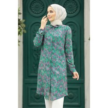 Neva Style Desenli Yeşil Tesettür Viskon Tunik 11607Y