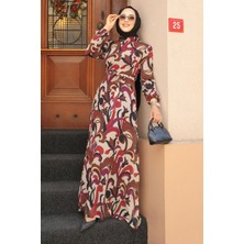 Neva Style Çiçek Desenli Kahverengi Tesettür Elbise 27936KH