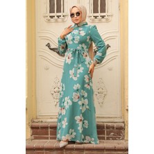 Neva Style Çiçek Desenli Çağla Yeşili Tesettür Elbise 279314CY