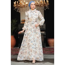 Neva Style Çiçek Desenli Ekru Tesettür Elbise 279326E