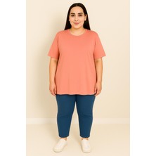 Kadın Büyük Beden Kısa Kollu Basic Oversize T-Shirt 1976-25
