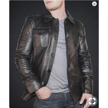 Hakiki Deri Gomlek Yakali Siyah Erkek Deri Blazer Ceket