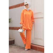 Neva Style Pileli Turuncu Tesettür İkili Takım 100075T