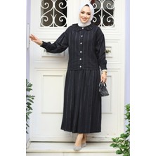 Neva Style Bebe Yaka Siyah Tesettür Etekli İkili Takım 30004S