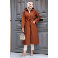 Neva Style Kapşonlu Taba Tesettür Kaşe Kap 5947TB