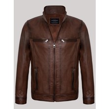 Hakiki Deri Kahverengi Dört Cepli Erkek Deri Ceket