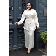 Düğmeli Krem Tesettür Ikili Takım 4016KR