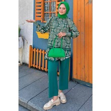 Neva Style Desenli Yeşil Tesettür İkili Takım 9295Y