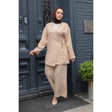 Yandan Bağlama Detaylı Bej Tesettür Ikili Takım 50183BEJ