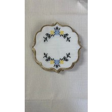 Nivemeshome Kanaviçe Nakışlı Sarı-Mavi Oval (6 Adet) Keten Kokteyl Peçetesi Kahve Yanı Sunumluk