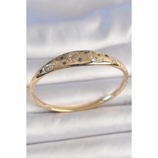 Pirinç Gold Renk Zirkon Taşlı Hilal Işleme Mavi Taşlı Yıldız Detay Kadın Kelepçe