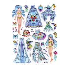 Sticker Kabartmalı Stiker Çıkartma Etiket (LAA601)-14X18 Cm- Mavi Kız Prenses Giydirme