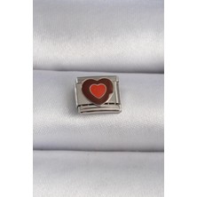 316L Çelik Gümüş Renk Kahverengi Kalp Işlemeli Nomination Charm