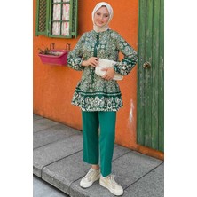 Neva Style Desenli Yeşil Tesettür İkili Takım 9281Y