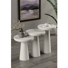 Simillo Home & Living Masif Doğal Ahşap 3’lü Mantar Sehpa Seti – Beyaz Renk Zigon ve Fiskos Takımı