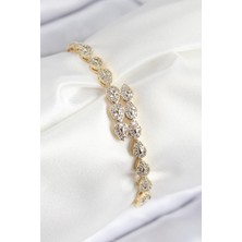 Vıp Pirinç Zirkon Taşlı Sıralı Damla Model Gold Renk Kadın Bileklik