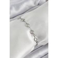 Pirinç Gümüş Renk Zirkon Taşlı Bileklik