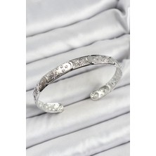 Pirinç Gümüş Renk Işlemeli Altı Açık Bileklik