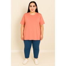 Kadın Büyük Beden Kısa Kollu Basic Oversize T-Shirt 1976-25