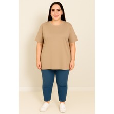 Kadın Büyük Beden Kısa Kollu Basic Oversize T-Shirt 1976-25