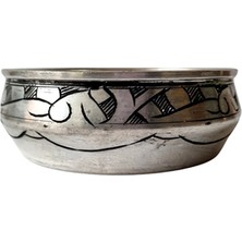 Gaziantep El Yapımı Dövme Bakır Kahvaltılık Çerezlik Gümüş Oyma Nakışlı Kase 1 Adet