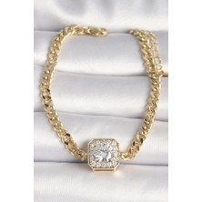 Pirinç Gold Renk Zincir Kare Zirkon Taş Model Xuping Vıp Seri Kadın Bileklik