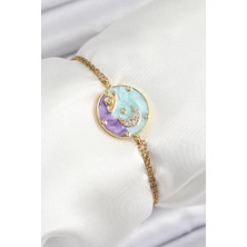 316L Çelik Zincir Mineli Sanatsal Portre Zirkon Taşlı Gezegen Model Gold Renk Kadın Bileklik