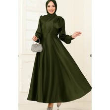 Kadın Giyim Abiye Moda Saten Fiyonklu Uzun Tesettür Abiye Elbise 2745