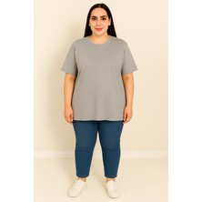 Kadın Büyük Beden Kısa Kollu Basic Oversize T-Shirt 1976-25